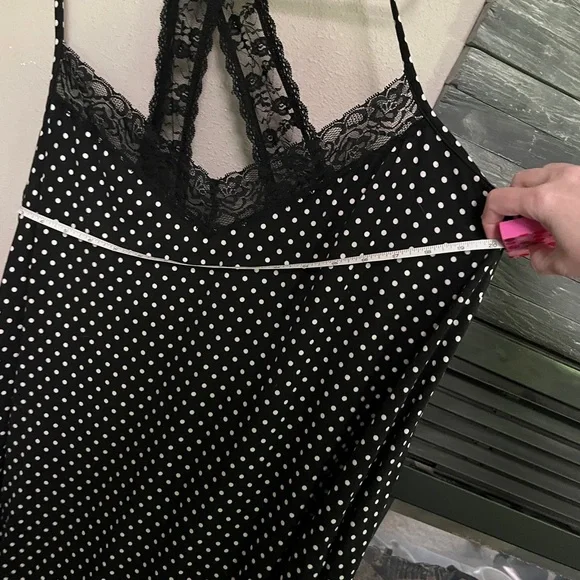 Black and White Polka Dot Lace Trim Racerback Babydoll Nightgown 2X - Picture 3 of 15